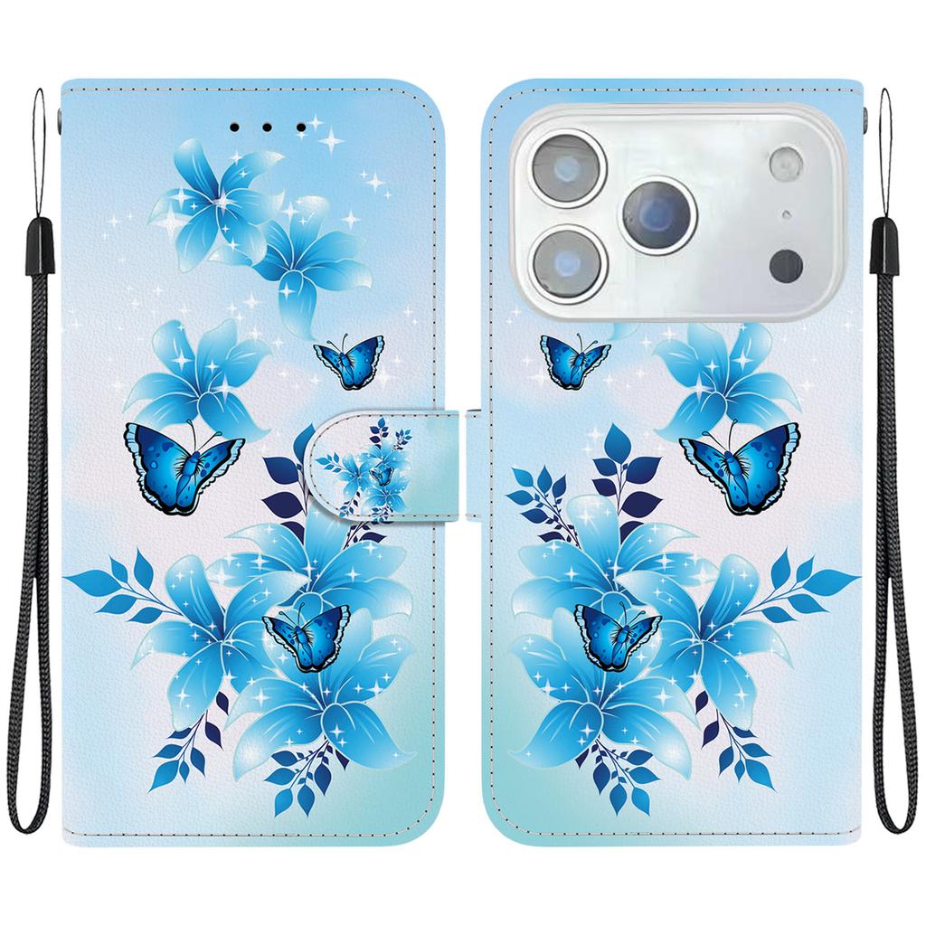 For iPhone 17 Pro Max Case Pattern Printing Anti-Drop Leather Flip Wallet Phone Cover with Lanyard