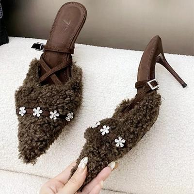 Модные новые дизайнерские босоножки на высоком каблуке, женские сексуальные туфли с острым носком, изящные туфли-мюли на высоком каблуке с ремешком сзади для женщин, зимние туфли-лодочки для вечеринок