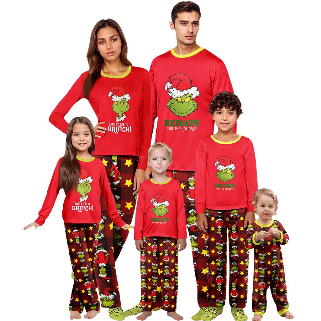 Christmas Print Cute Family Set Pajamas, Home Clothes, Family Set Long Sleeve Top Pants Set