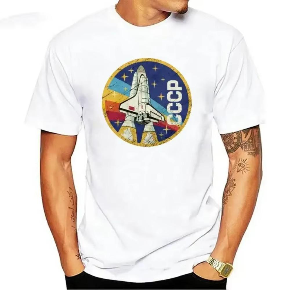 Новая винтажная футболка CCCP, мужская футболка с изображением космической ракеты, футболка СССР, Советский Союз, футболка с круглым вырезом и короткими рукавами, уличная одежда, хлопковые футболки, подарок