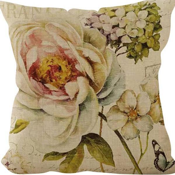 Ретро Американский Растительный Цветочный Принт Льняная Наволочка Гостиная Диван Автомобильная Подушка Подушка