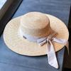 Весенне-летняя соломенная шляпа с широкими полями в стиле ретро, летняя шляпа с плоскими полями для защиты от солнца, шляпа для отпуска, элегантная шляпа с бантом в стиле Хепберн