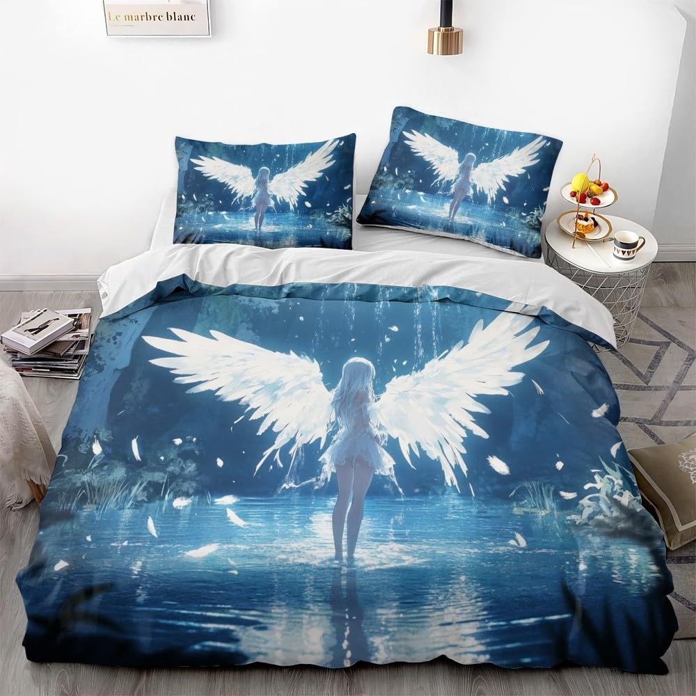 Angel Duvet Cover Set for Kids Queen Twin Size Quilt Covers Lightweight Down Room Decor 2 Pillowcases 1 Duvet Cover No Comforter