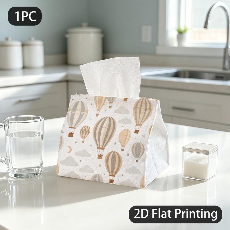 1pc Tissue Box, Soft Pastel Style Hot Air Balloon Sweet Dream Pattern, 2D Flat Printing, Polyester Material, Strong And Firm, Napkin Dispenser, for Ca