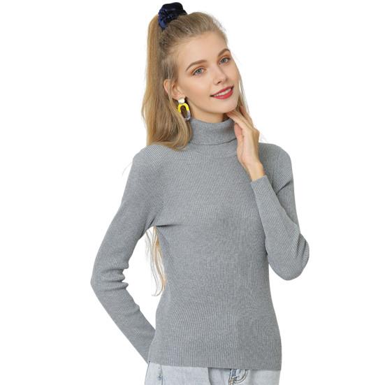 Женские топы с высоким воротником и длинным рукавом, облегающие, эластичные, трикотажные, однотонные, пуловеры, повседневная одежда