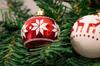 Christmas tree baubles, PRL, plastic, safe for Christmas trees, white, red, set