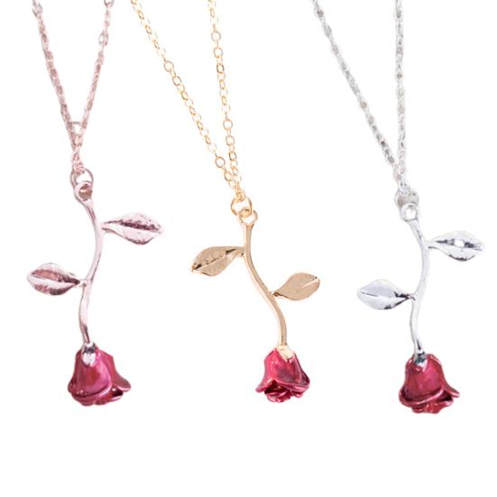 Элегантное женское эмалевое колье-цепочка с подвеской в виде розы, ювелирное украшение, подарок на День святого Валентина