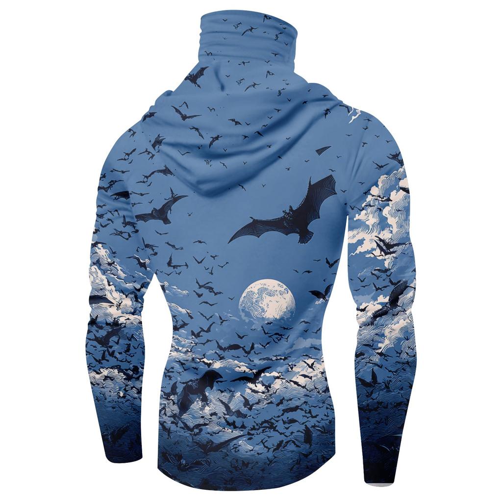 Мужская худи реглан для рыбалки с принтами на Хэллоуин - UPF 50+ УФ защита, длинный рукав, солнцезащитная рубашка с сетчатым козырьком