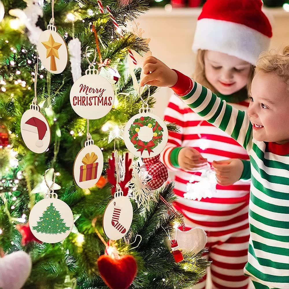 20 шт. Рождественские деревянные безделушки, круглые деревянные ломтики, деревянные диски, подвесные украшения, безделушки для поделок, украшения для рождественской елки