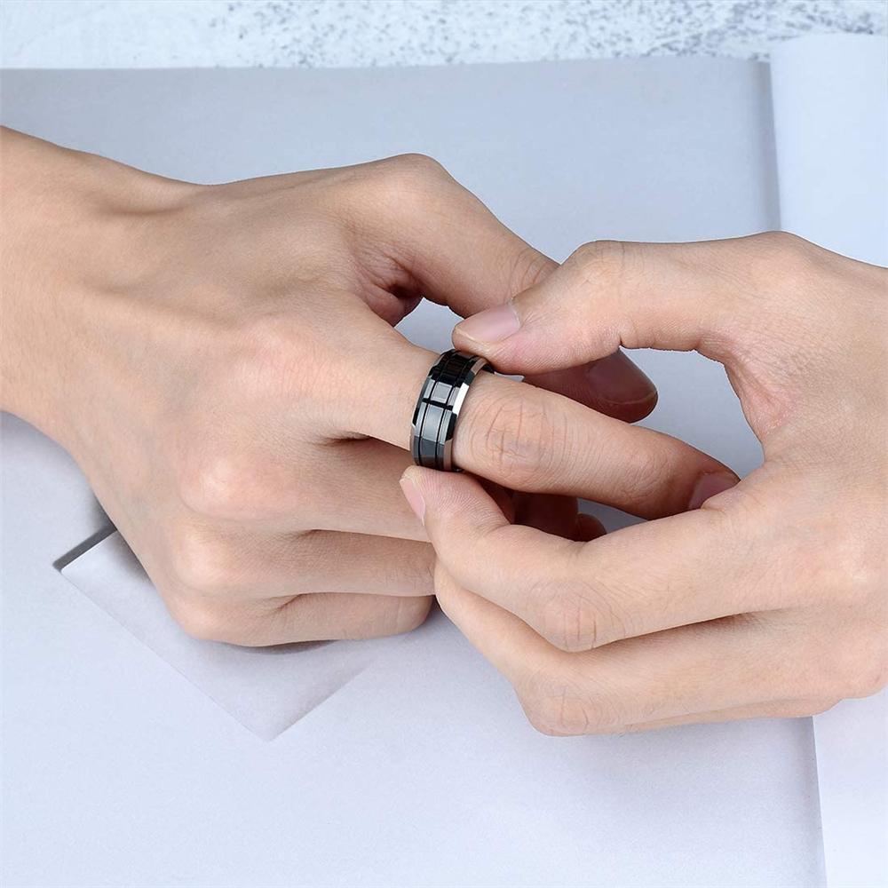 Роскошные ювелирные аксессуары, мужские кольца больших размеров, 8 мм, полированные обручальные кольца из карбида вольфрама со скошенным краем и двойной канавкой