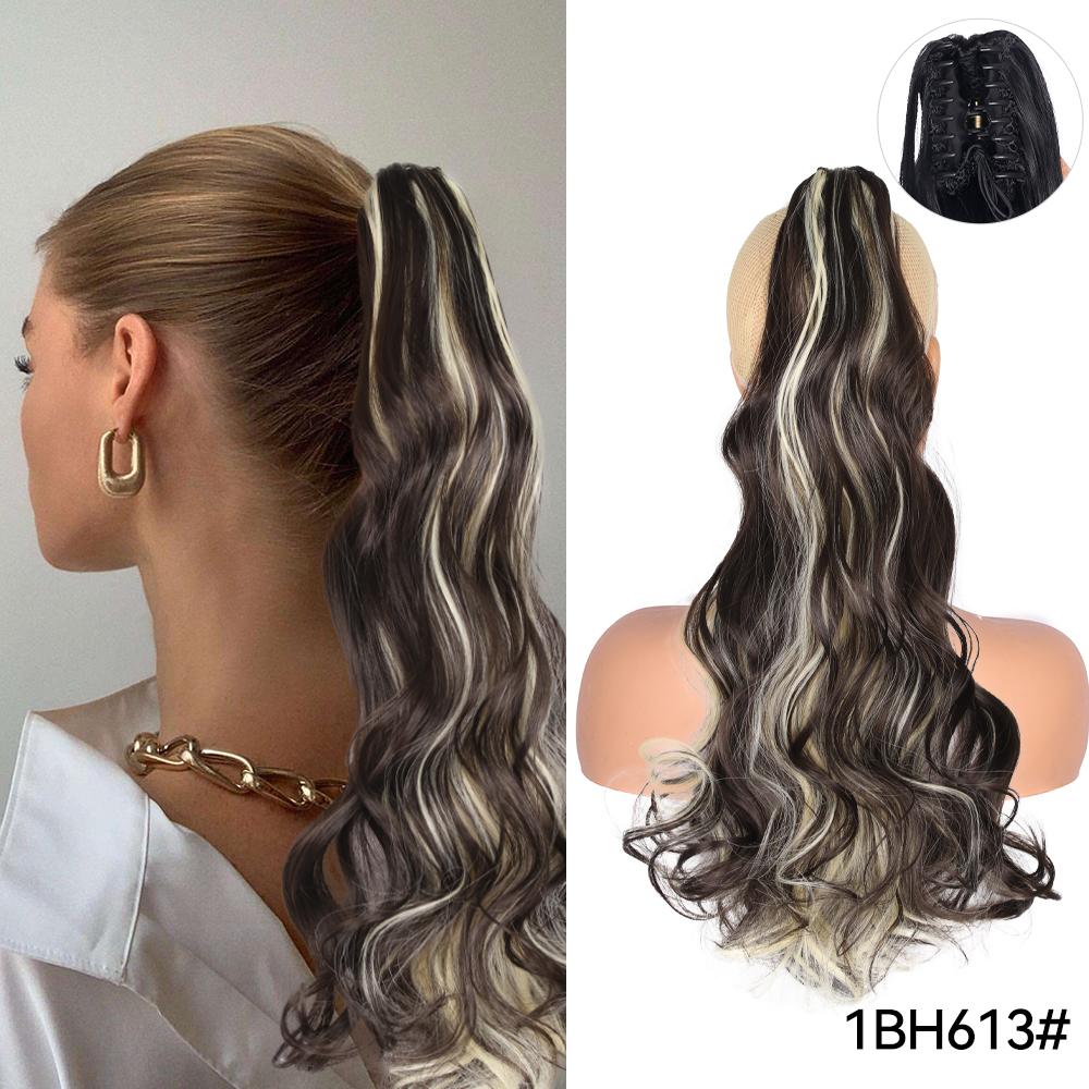 22" Ponytail Extension Claw Long Thick Wavy Curly Jaw Clip In Fake Pony Tails Soft Natural Looking Synthetic Hairpiece For Women