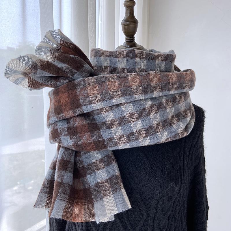 Scarf Women's Winter New Imitation Cashmere Thousand Birds Plaid Scarf Thickened Versatile Warm Shawl