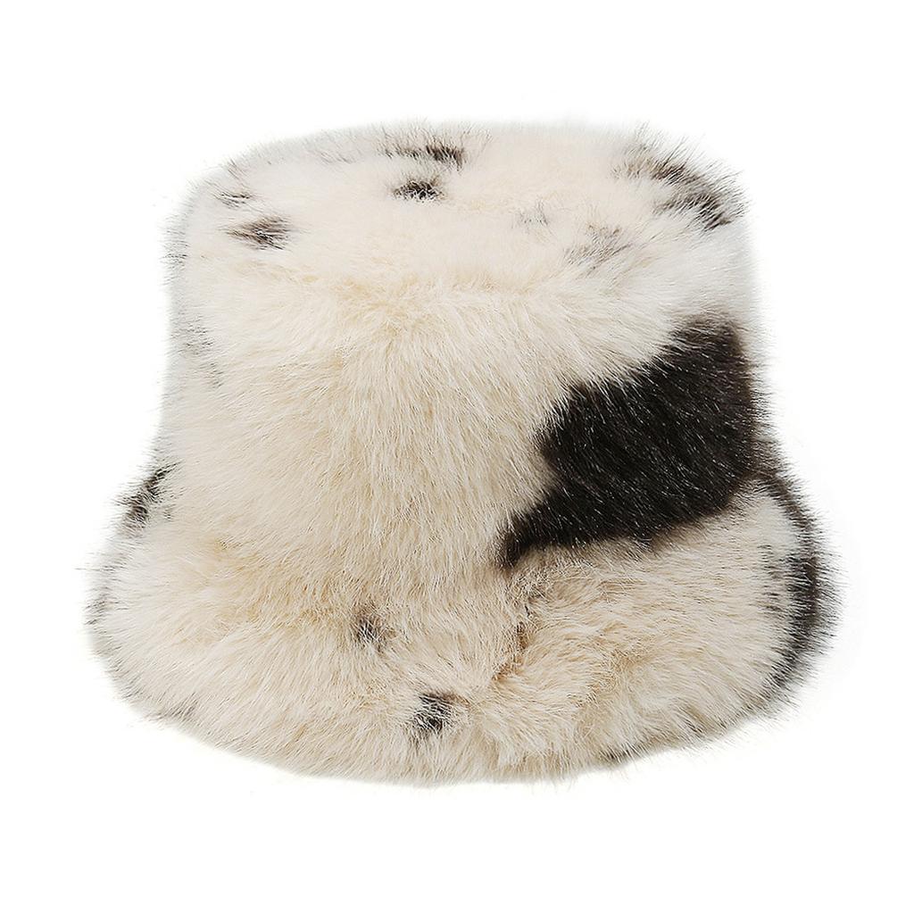 Ladies' Warm Cold Hat Women's Grass Plush Cow Pattern Fisherman's Hat Women