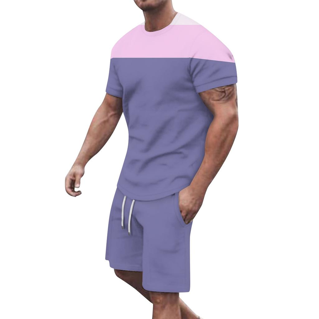 Мужские однотонные шорты с короткими рукавами и открытыми плечами, дышащий мужской повседневный комплект из 2 предметов