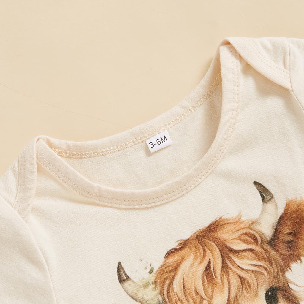 Baby Girl Summer Romper Short Sleeve Round Neck Cow Letter Print Bodysuit Newborn Playsuit