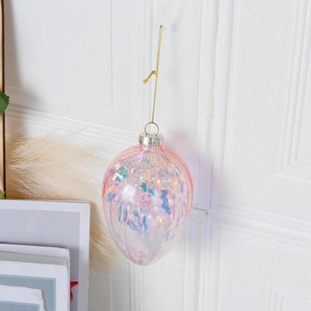 Glass Easter Egg Ornaments Stained Glass Easter Egg Ornaments Hanging Iridescent Ball Glitter Easter Eggs Pastel Egg Spring Tree Decorations,2pcs