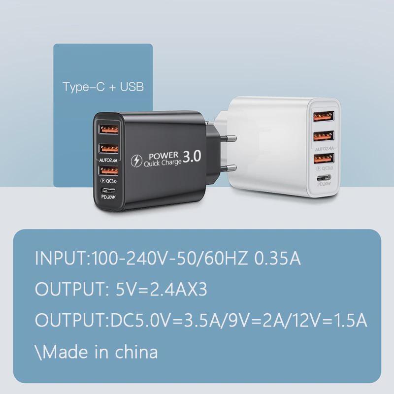 Дорожное зарядное устройство Американское, европейское, британское, 3 порта USB+зарядная головка Type-C
