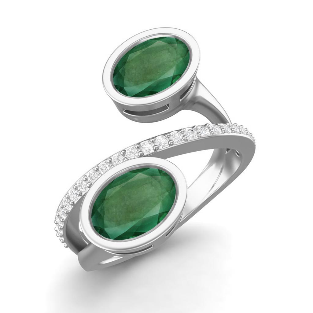Серебряное кольцо 925 пробы, 2,5 карата, овальной формы, изумруд, двойной камень, бохо, свадебное, женское