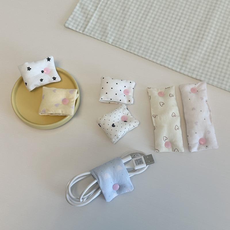 Cute Ins Little Heart Fabric Cable Organizer for Girl Portable Charger Cord Wrap Holder Travel-Friendly Wire Management Tie