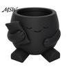 Succulent Planter Pot 3D Printed Cute Character Planter, Sleepy Face Flower with Window Sill Decorative Pillow, Mini Desktop Plant Container