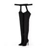 Sexy/Club Long Thigh High Women Boots Genuine Leather Pointed Buckle Belt Thin High Heel Over-the-knee Jumpsuit Boot Shoe