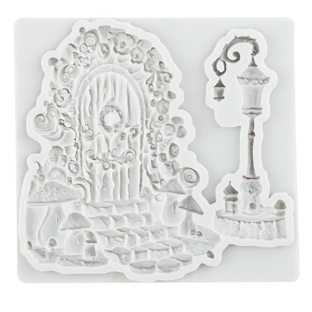 Силиконовая форма для двери в сказочный сад, уличный фонарь, формы для помадки, инструменты для украшения торта, топпер для кекса, форма для конфет из смолы, глины, шоколада, гампасты