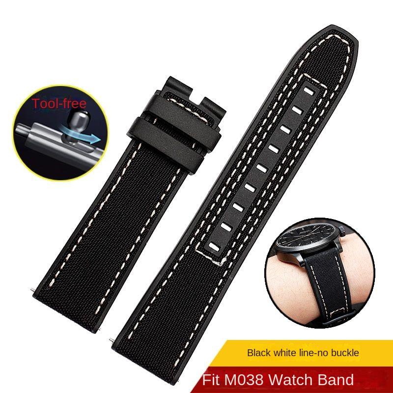 Новый Дизайн Гибридный FKM Ремешок для Часов Mido Helmsman M005 M038.431 M038431a Быстросъемный Холщовый Нейлоновый Ремешок Браслет 22мм