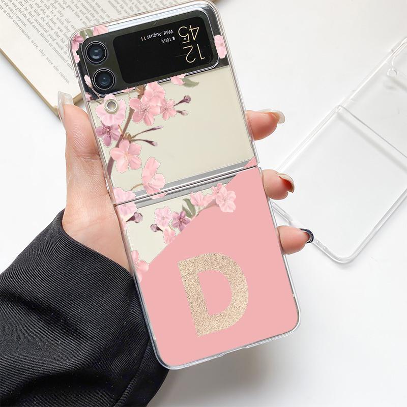 Золотая Буква Цветок Модный Чехол для Телефона Samsung Galaxy Z Flip 3 4 5 6 7 Жесткий Складной Z Flip4 Прозрачный ПК Чехол Защита Подарок