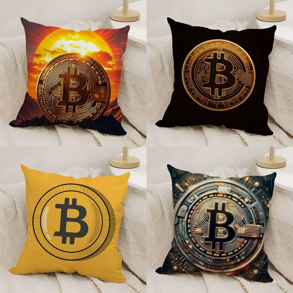 Bitcoin Криптовалюта Btc Наволочка Дом Общежитие Спинка Стула Короткий Плюш Двусторонний Принт Офис Время для Сна Наволочка