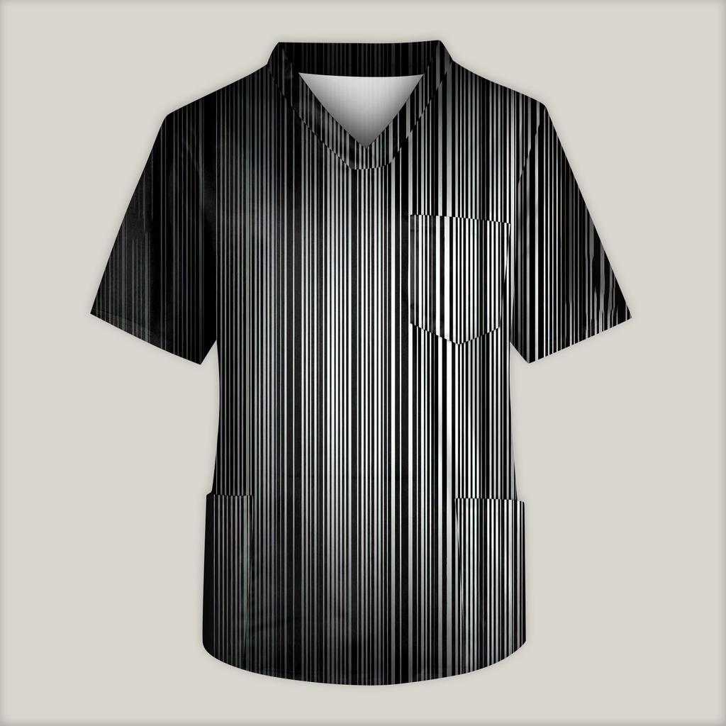 Мужская рабочая блузка с короткими рукавами и v-образным вырезом с принтом, топ с нагрудным карманом