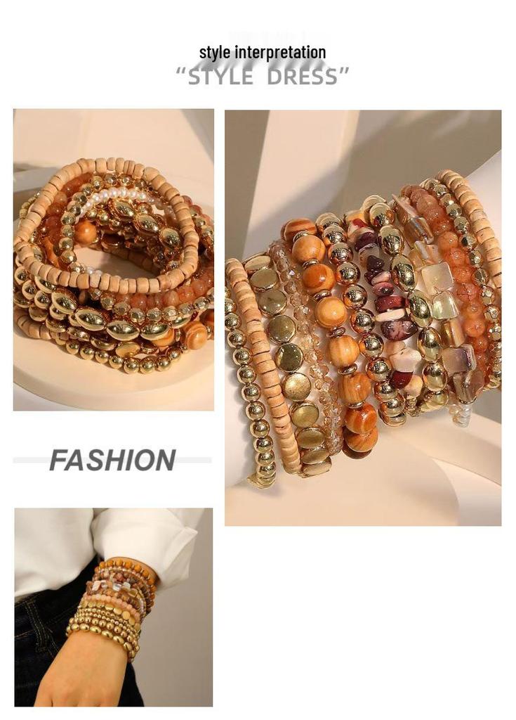 Bohemian Wood and Glass Beaded Bracelet – Ethnic Style High-End Autumn/Winter Hand Jewelry