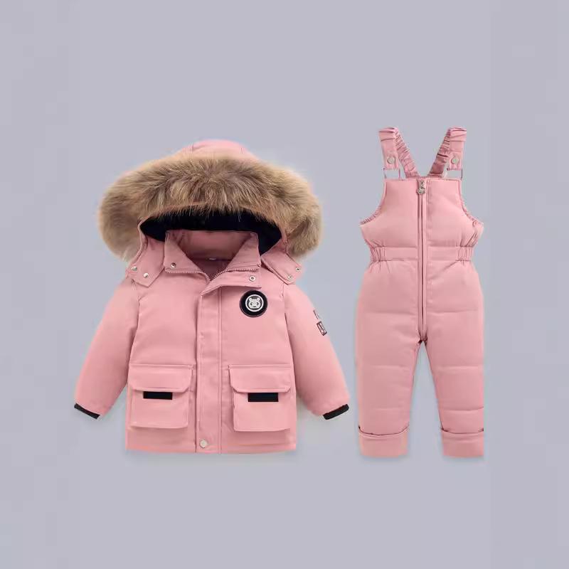 Velvet Winter Set: Thickened Down Overalls for Infants & Toddlers, 1-5 Years - 2-Piece Outfit
