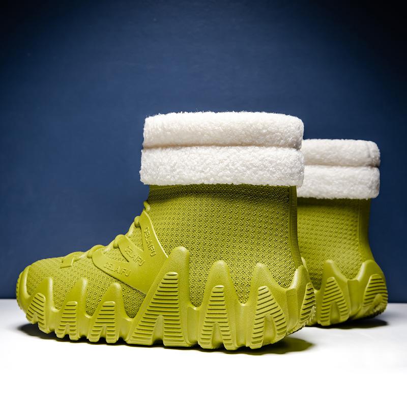 ПВХ водонепроницаемые мужские зимние ботинки с утолщенной подошвой нескользящие модные для отдыха с подкладкой тепло