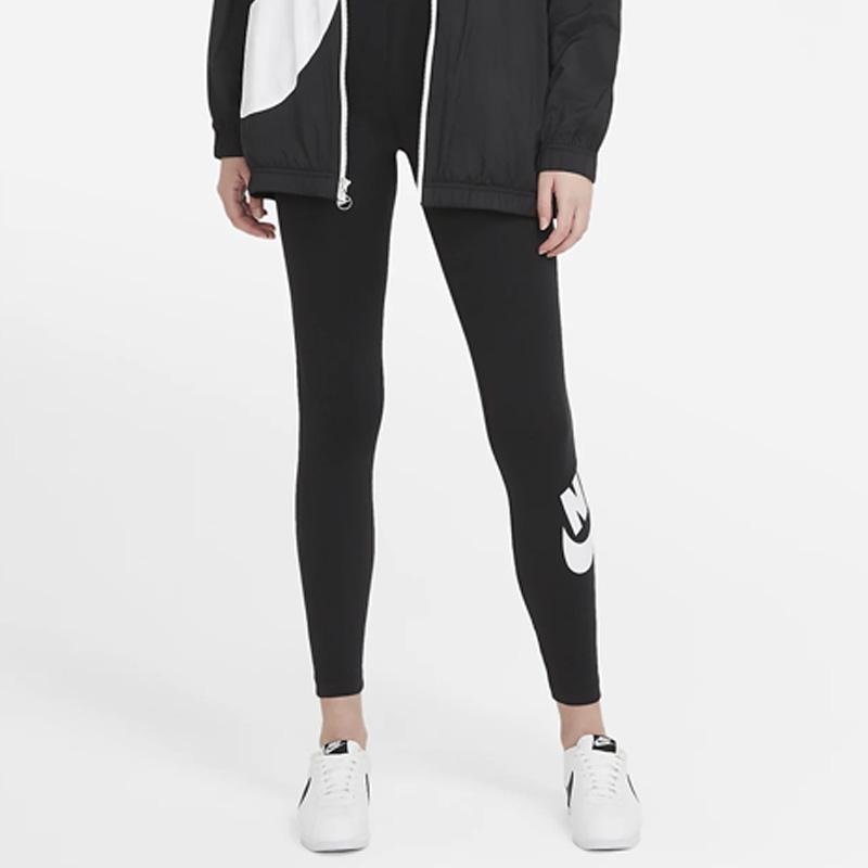 Nike Спортивная одежда Женские леггинсы Essential с высокой талией и логотипом Черные/белые женские уличные брюки CZ8528-010
