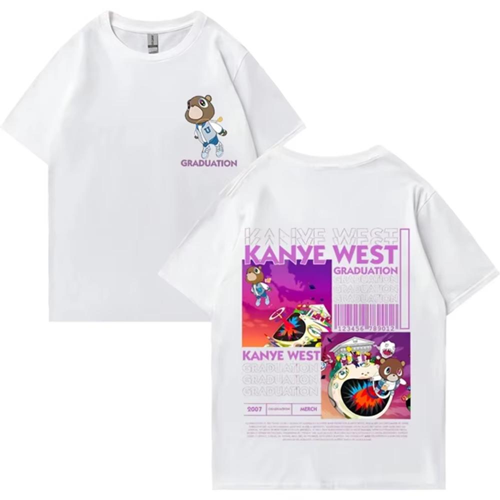 Summer Kanye West Graduation Bear Double Sided Printed T-shirt Fashion Hip Hop Cool Tops short Suitable for Both Men and Women