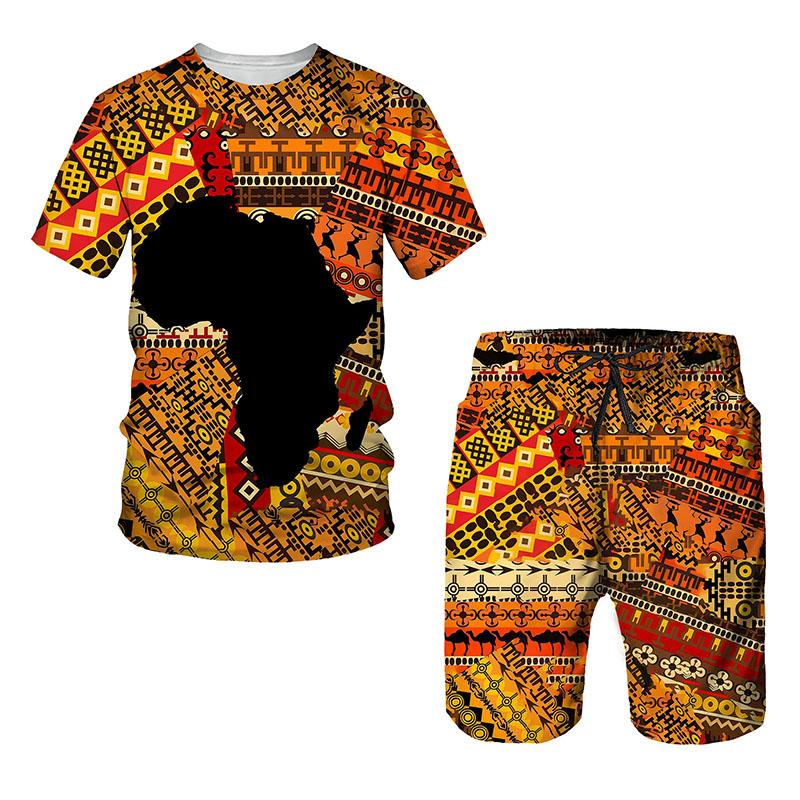 Летний мужской и женский комплект футболок большого размера с 3D принтом Africa Dashiki в энтическом стиле унисекс, уличная одежда, повседневный спортивный костюм