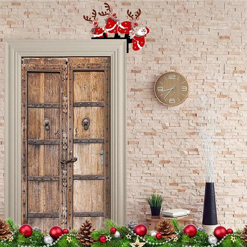 Christmas Door Corner Sign Decoration Santa Claus Deer for Home Party Right Angle