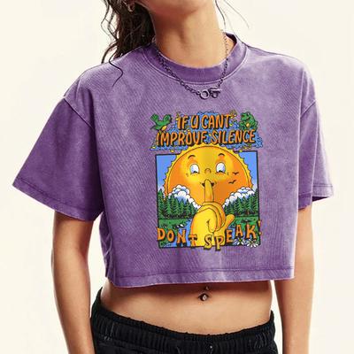 Если не можешь улучшить тишину, не говори. Принт Женский кроп-топ с эффектом стирки уличный хлопок Футболки с круглым вырезом Фитнес футболка