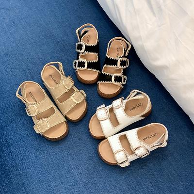 Версия из коровьей кожи~ Сандалии на толстой подошве Muffin с пряжкой-ремнем для женщин, универсальные, в стиле ретро, с вышивкой нитью, прохладные шлепанцы