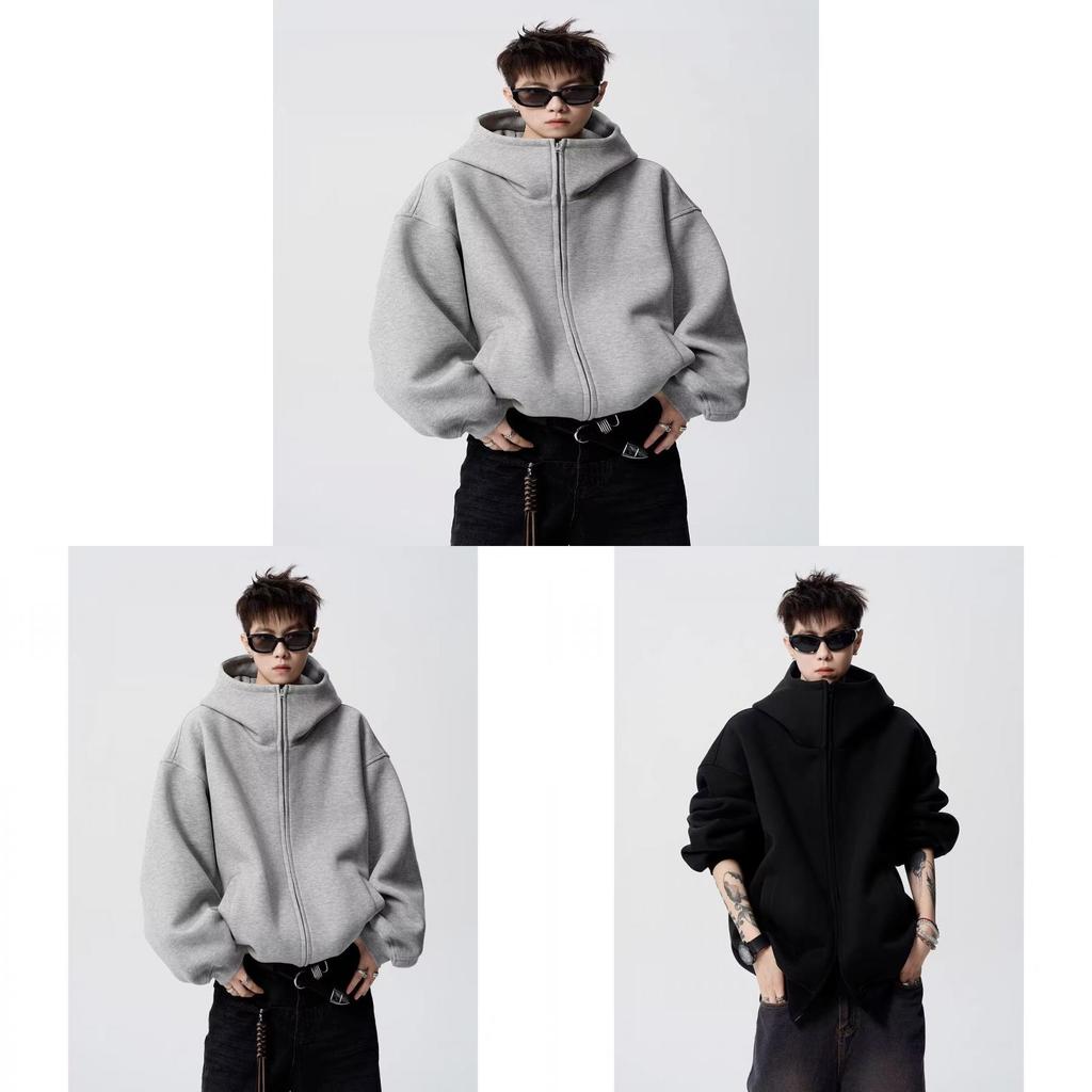 College Style Hooded Zipper Jacket For Men With Cotton Blend Fabric Casual Streetwear Teenagers