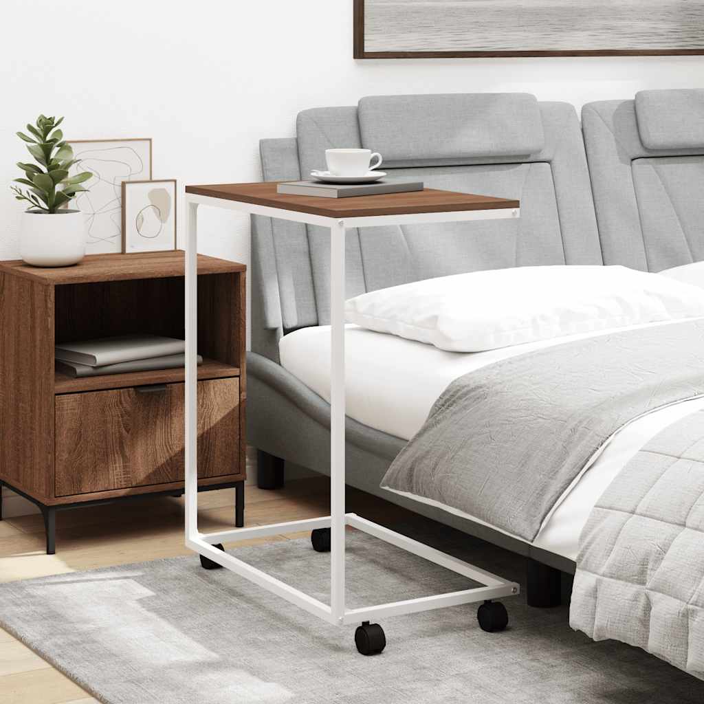 Side Table with Casters White 55 x 35 x 70 cm Engineered Wood