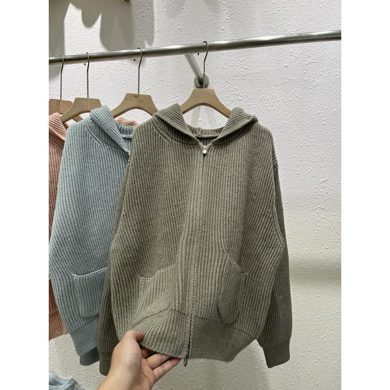 Ленивый ветер толстовка с капюшоном куртка женская осень и зима новая свободная и универсальная мягкая восковая трикотажная кофта на молнии с длинным рукавом