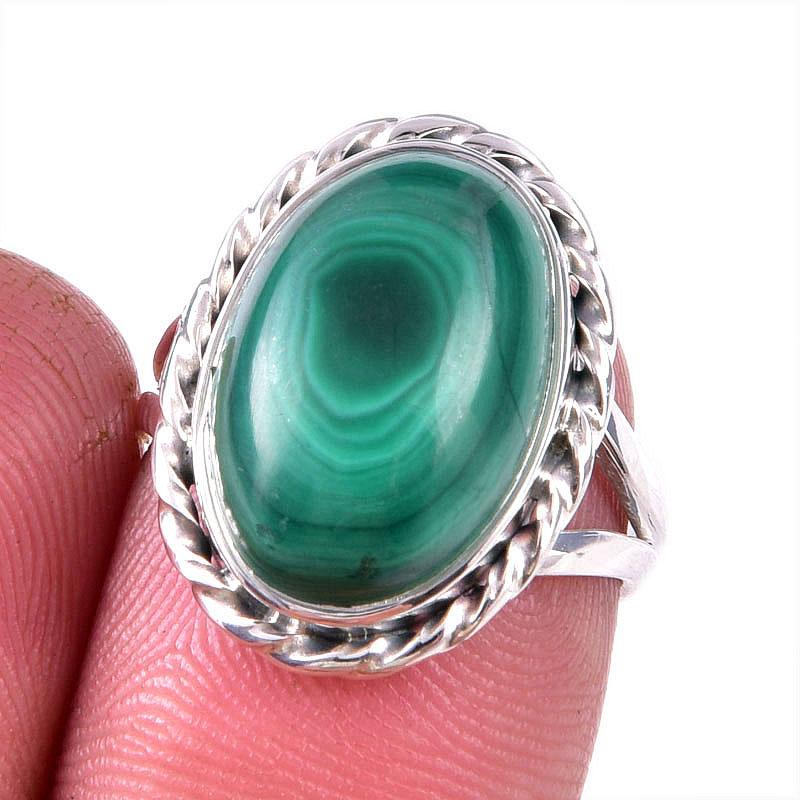 Natural Malachite Gemstone 925 Solid Sterling Silver Jewelry Ring Size 6 O3A55