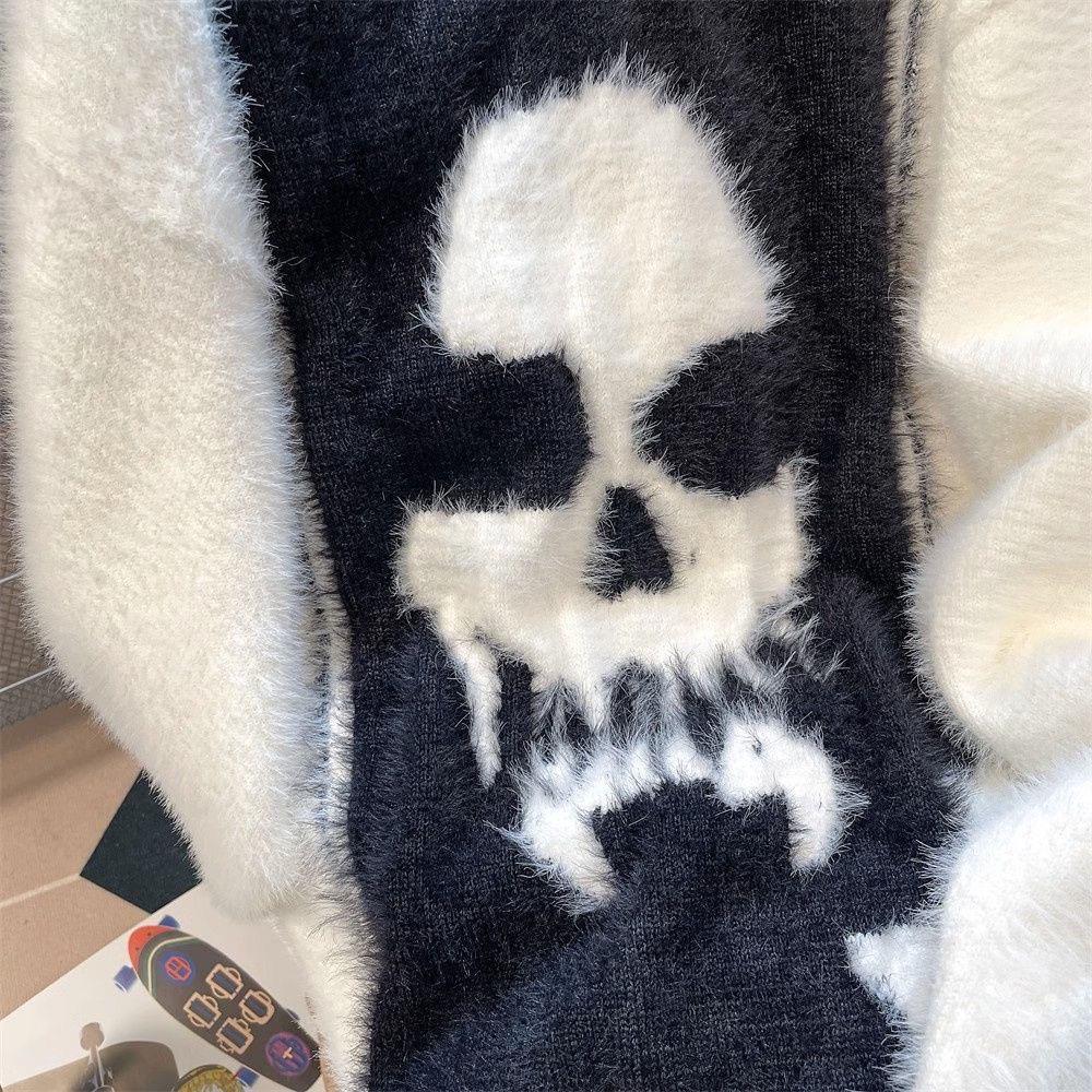 Унисекс Свитер из высококачественной норки с вязаным черепом - Модный уличный стиль