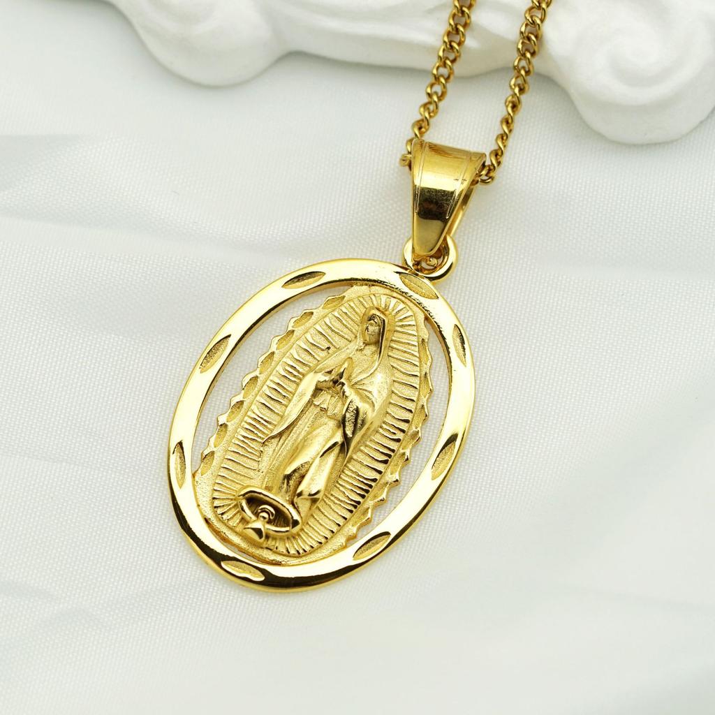 Catholic Necklaces for Men/Women Gold Color 316L Stainless Steel Pendant Religious Mother Virgin Mary Jewelry Christmas Gifts