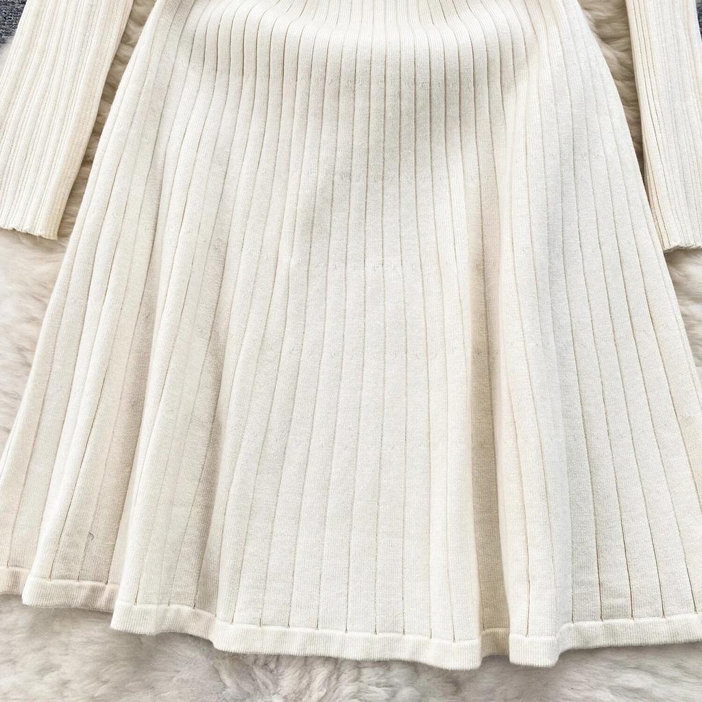 Knitted dress Women Autumn and Winter New High Sense Chic Waist Hugging Slimming Temperament Lapel Sweater Dress