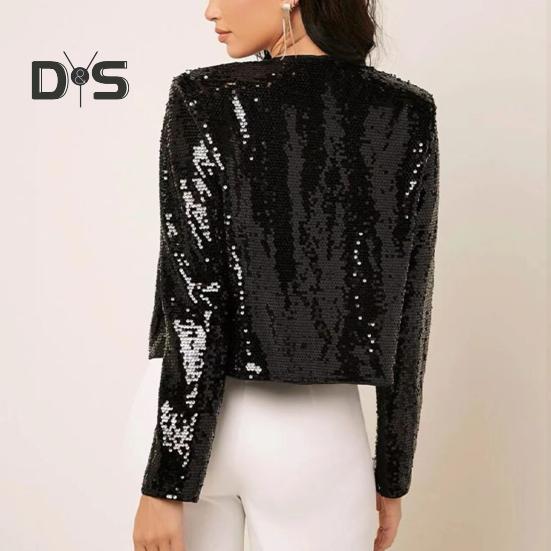Женское вечернее пальто с пайетками, круглый вырез, ажурный кардиган с длинными рукавами, короткий однотонный пиджак для выступлений на сцене и клубных танцев