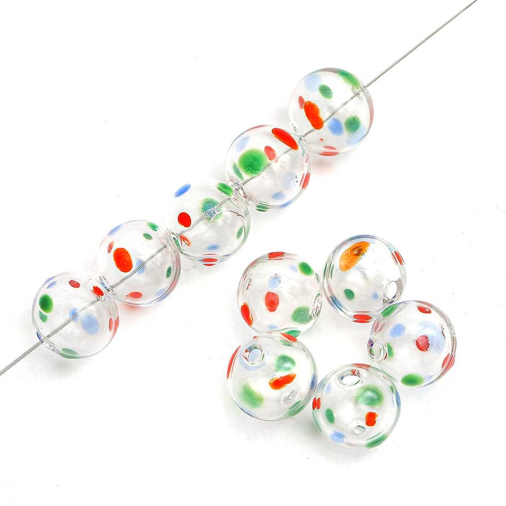 14mm 1pc Hand-Painted Hollow Drop Oil Glass Beads for Necklace Bracelet Earring DIY Jewelry Making