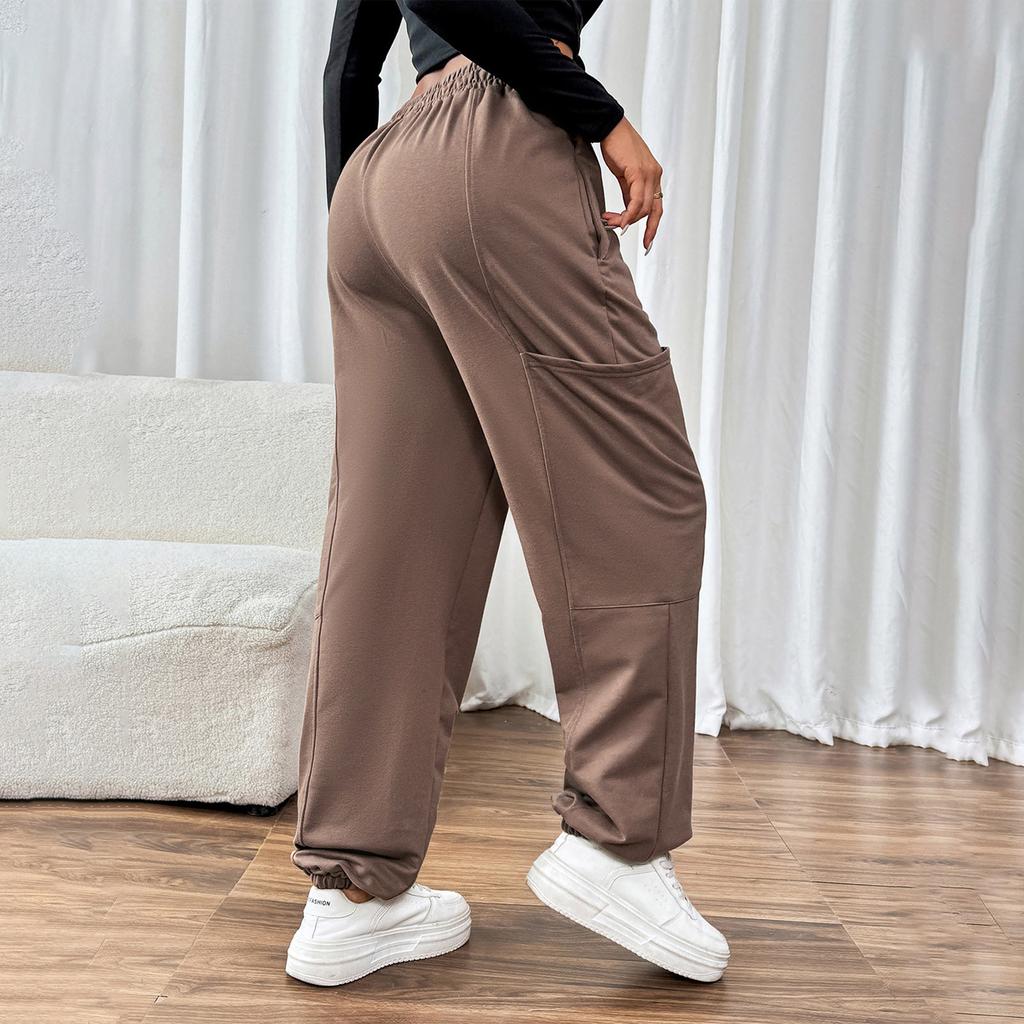Женские повседневные однотонные спортивные штаны с карманами и эластичной завязкой