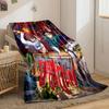 Two characters run forward with a large ominous face looming behind them. for all seasons blanket lunch break throw gift